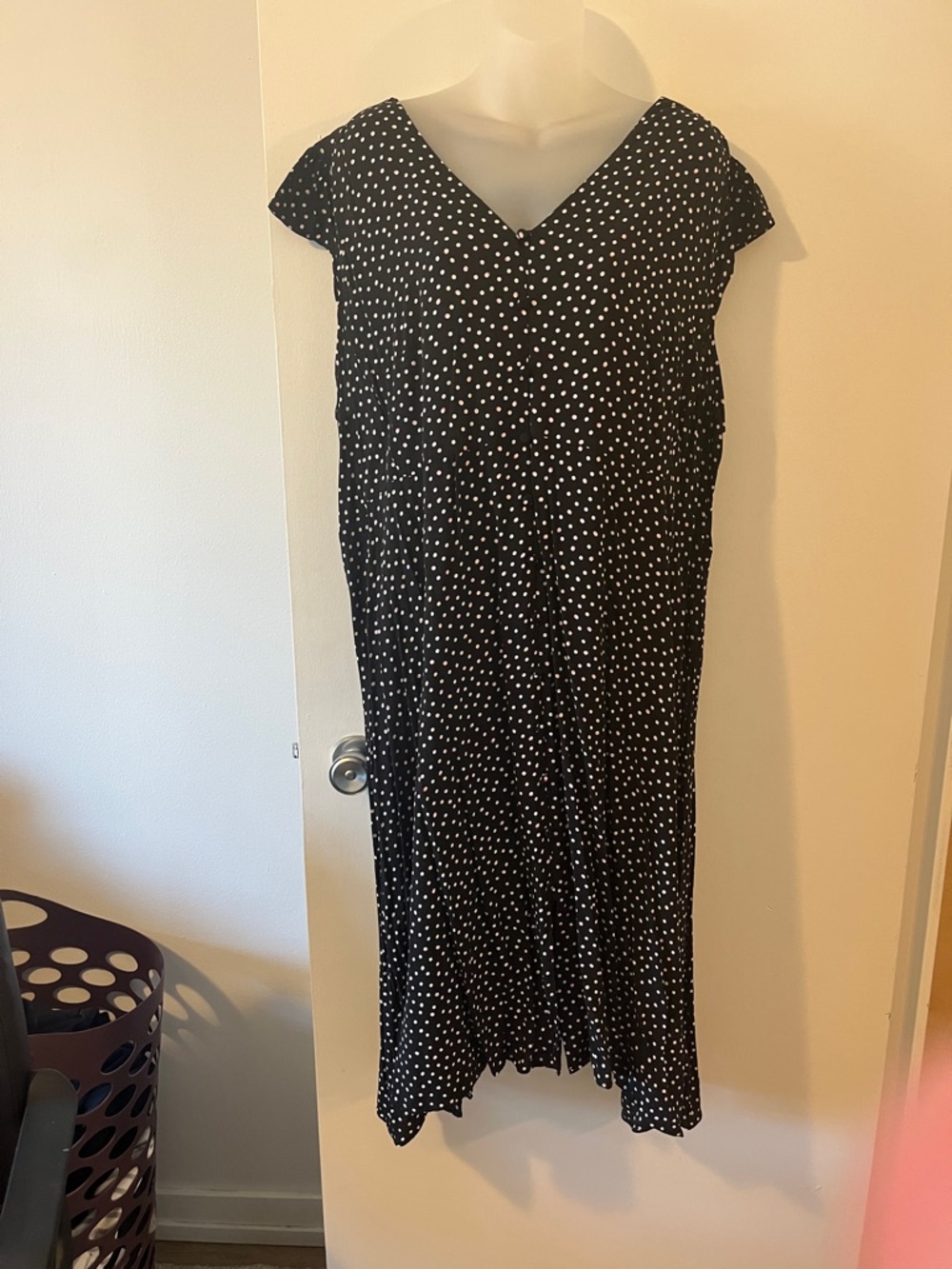 Penningtons Black Midi Dress with White Polka Dot Print
